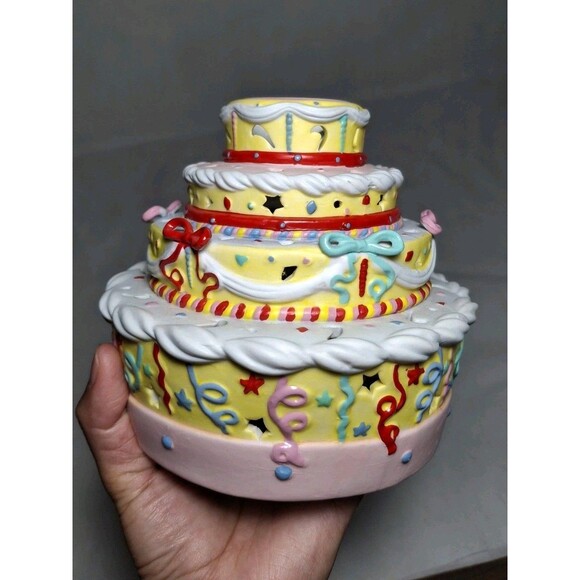 Retired PartyLite Celebration Cake Tealight Candle Holder Ceramic 7.5" - Picture 8 of 10